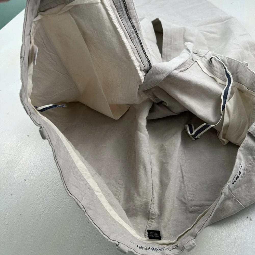 Y2K Banana Republic Linen Cotton Relaxed Pants Men 36x32 Lightweight Tan‎ Loose
